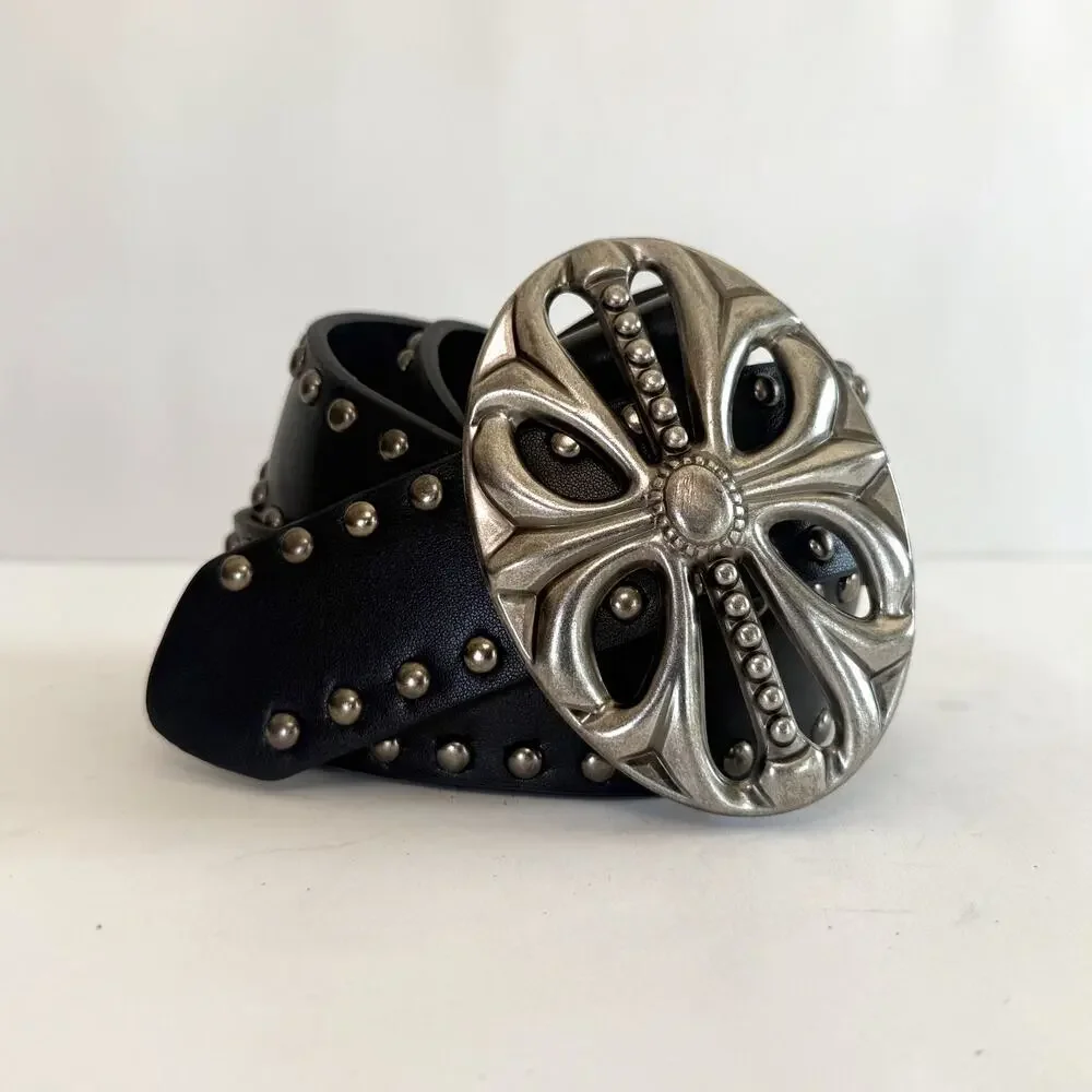Vintage style black & silver american western belt